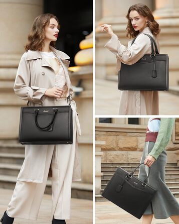 LOVEVOOK Сумка для ноутбука 15.6 дюймів, жіноча, велика, з PU-шкіри, для роботи, навчання, універсальна, чорна