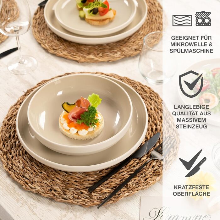 Набір посуду Moritz & Moritz Cavo Steingut для 6 осіб (18 предметів) - сучасний сервіз, колір піску, легко миється. Включає тарілки та миски. Також підходить для кави.