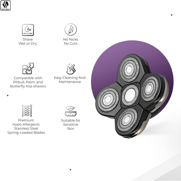 Запасні леза для бритви Skull Shaver Baron (5 голівок) для моделей Pitbull, Palm та Butterfly Kiss, для чутливої шкіри