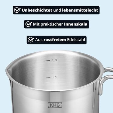 Каструля KHG 14 см з нержавіючої сталі, 1,5 л, індукційна, для всіх типів плит, з високим бортиком