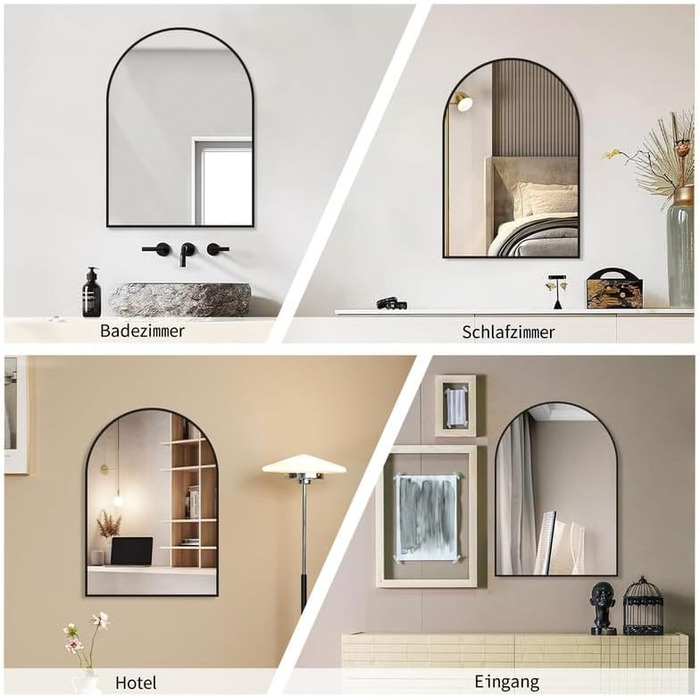 Круглий дзеркало Boromal Schwarz з ремінцем для стіни, великий, 50x70 см. Підходить для ванної кімнати, вітальні, спальні, передпокою.