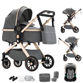 Дитячий візок 3 в 1 Kinderwagen Alltags Buggy, алюмінієва рама, темно-сірий (U9-X)