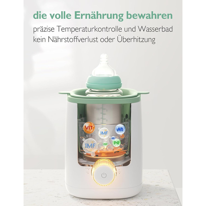 Momcozy Нагрівач для пляшечок Momcozy Nutri-Flaschenwärmer - 9-в-1 з точним контролем температури, нічним світлом, швидким нагрівом та автоматичним вимкненням. Сумісний з усіма пляшками.