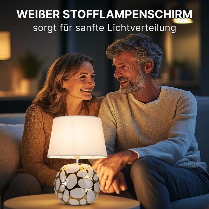 ARTE LAMP LED настільна лампа – класична декоративна хромована лампа для робочого столу з білим текстильним абажуром для вітальні та спальні – з кабелем, хром, білий (Poppy Gold)