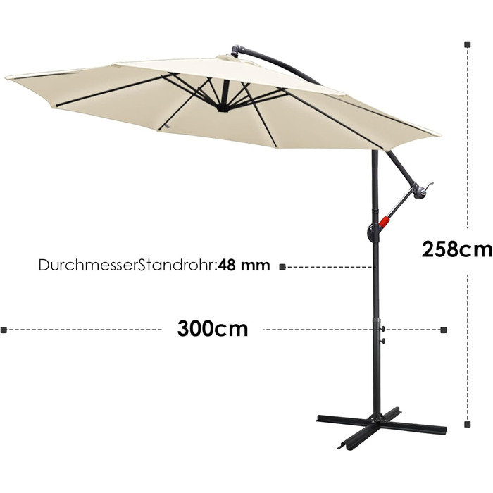 Садова парасолька від сонця Alu Ampelschirm з рукою-курбом, діаметр 300 см, бежева, з UV-захистом та водовідштовхувальним покриттям