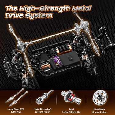 Радіокерований автомобіль 1/14 Brushless 70 км/год, 4WD, амортизатори, 2x LiPo акумулятори, фіолетовий - для дорослих