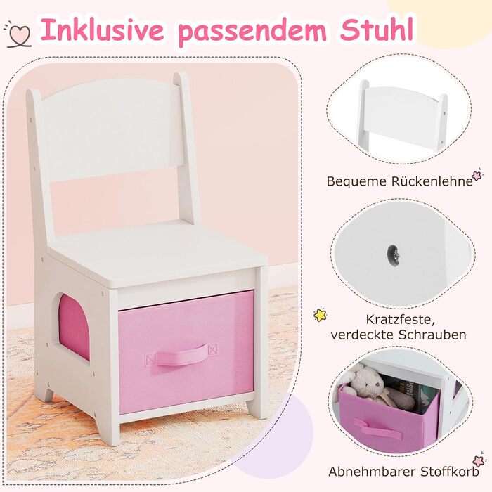 Детський туалетний столик COSTWAY 2-в-1 зі стільчиком та дзеркалом, з LED-підсвіткою, з шухлядами, для дівчаток 3-7 років, колір білий