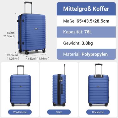 Чохол KONO середнього розміру з жорсткою обшивкою, валіза з 4 колесами, розширювана, легка, з тримачем для напоїв та TSA замком (зелений, L)