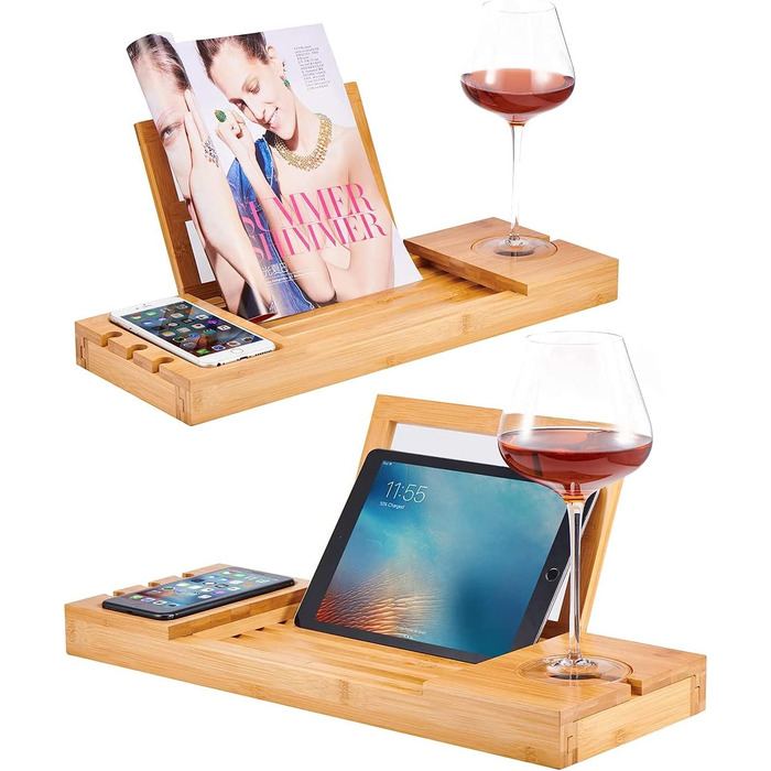 Підставка для ванни Utoplike з бамбука, регульована, органайзер для ванни з тримачем для книги, планшета, келиха, чашки, рушника (натуральний колір, 50.2 x 16 x 4.2 см)