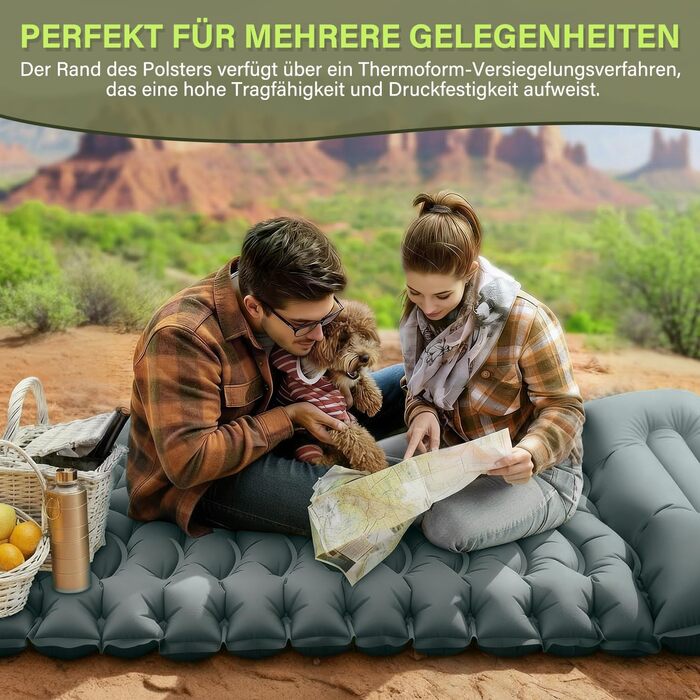 Надувний кемпінговий килимок Yuzonc Isomatte з вбудованим насосом та подушкою, компактний легкий матрац для походу та пляжу (Сірий)