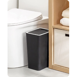 Висувна кухонна корзина з кришкою, Пластикова сміттєва корзина з висувною кришкою, відро для сміття для кухні, чорне відро для сміття з висувною кришкою для кухні, ванної кімнати, спальні, вітальні, офісу, 8 л (Чорний)