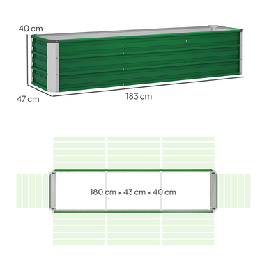 Outsunny Сталева грядка Саджалка Ящик для квітів 183 x 47 x 40 см з рукавичками зеленого кольору для овочів і квітів