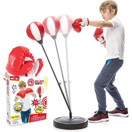 Боксерський м'яч Whoobli для дітей в т.ч. боксерські рукавички, 3 - 10 років, регульований дитячий боксерський м'яч з підставкою, набір боксерських м'ячів Іграшки для хлопчиків і дівчаток (червоно-білий) (червоний/білий боксбол)