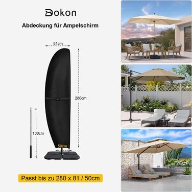 Захисний чохол для парасольки з ніжкою, чохол для парасольки Ø 400 см / 300x300 см, водовідштовхуючий, стійкий до вітру та УФ-випромінювання, накриття для садового парасольки, ринкового парасольки (Чорний, 280x81/50 см)
