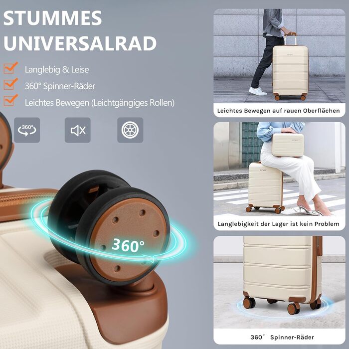 Набір валіз Joyway 5шт з жорстким корпусом, 4 колеса та TSA-замок. В комплекті: косметичка та сумка. (Білий/Коричневий)