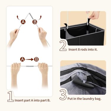 Кошик для білизни Relefree з 3 відділеннями, 180 л, великий кошик для сортування білизни, знімні кишені, з кришкою, для спальні, ванної кімнати, гуртожитку (Чорний)