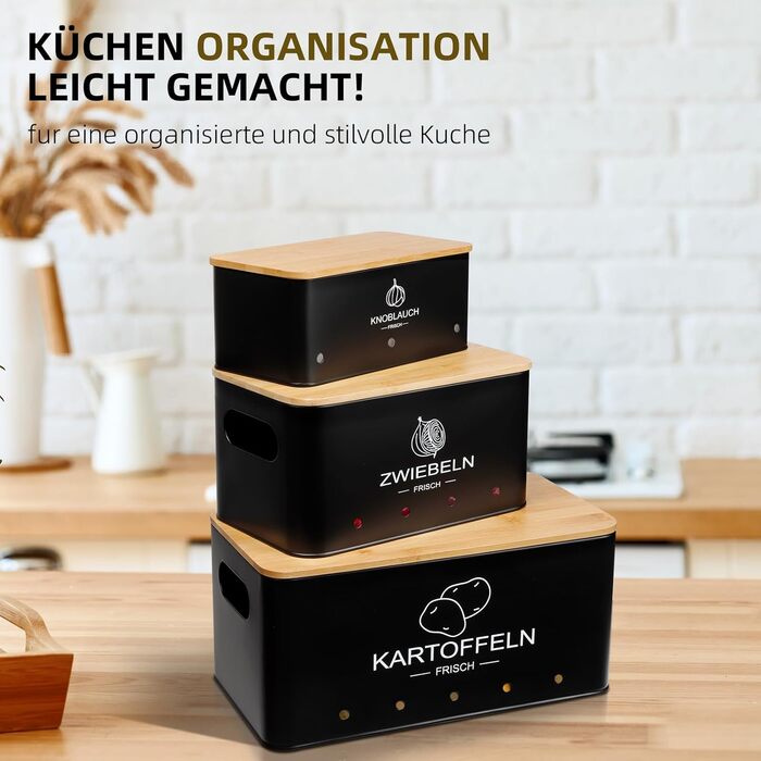 Набір контейнерів для зберігання картоплі, цибулі та часнику - 3 шт. (Бежевий, прямокутний)