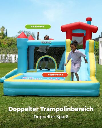 Надувний замок для дітей великий, з гіркою, синього кольору, з насосом 450W (для дому та вулиці)