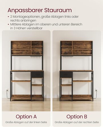 Стелаж кухонний VASAGLE з розетками, 40 x 100 x 180,4 см, з полицями, ящиком, 12 гачками, антрацит-чорний, KKS027B02