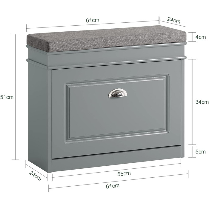 Полка для взуття SoBuy з подушкою для сидіння та місцем для зберігання, вузька, до 150 кг, сірий, 60x51x24 см