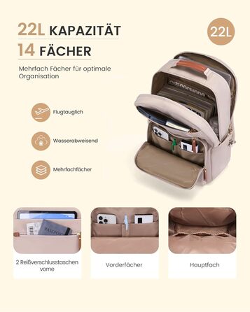 LOVEVOOK Рюкзак для ноутбука, водонепроникний, для роботи, школи, подорожей (15,6 дюймів, абрикосовий+коричневий)