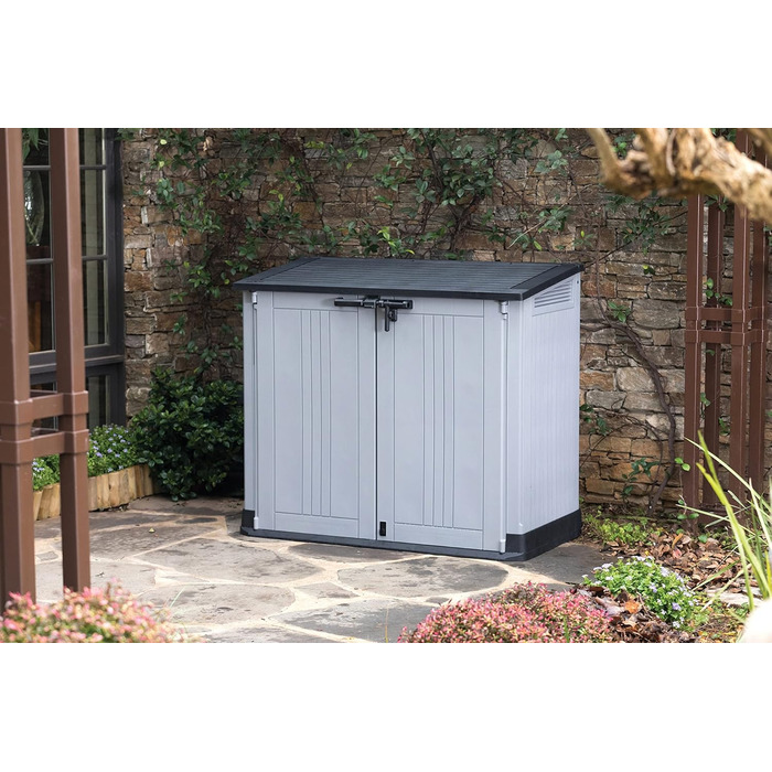 Keter Store It Out Nova пластиковий садовий сарай, 132x71,5x113,5 см, 880 л, для 2 сміттєвих баків по 120 л, вуличний, захист від негоди, замикається, світло-сірий