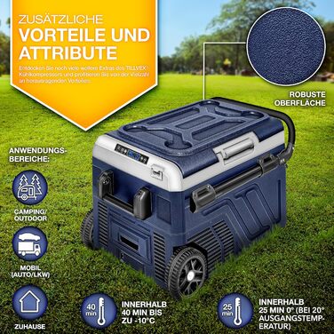 Автомобільний компресорний холодильник Tillvex 50л з Wi-Fi та охолодженням до -20°C (Navy Blue) 12/24V/230V