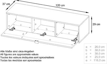 ТВ-дошка Vladon Lana 120 Нижня дошка 120 x 29 x 37 см, корпус у чорному матовому кольорі, фасади з дуба скандинавського кольору Широка палітра кольорів