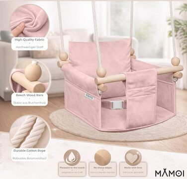 Дитяча гойдалка-крісло MAMOI® для дверей, дерев'яна гойдалка для малюків (Рожева)