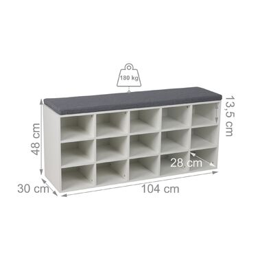 Підставка для взуття Relaxdays з м'яким сидінням та відкритими полицями