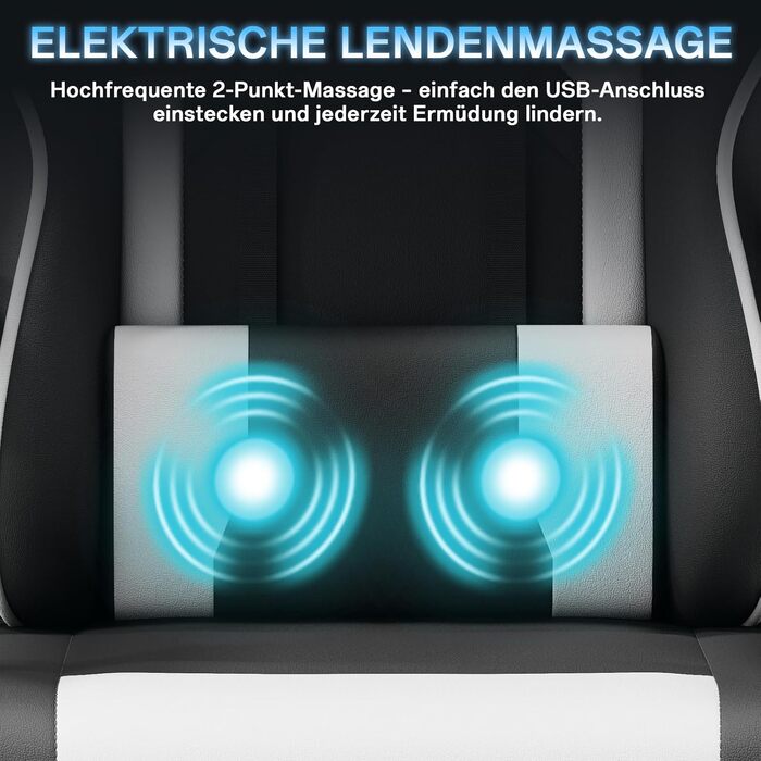 Крісло геймінгове, офісне з підніжкою, ергономічне, регулювання спинки 90-135°, вантажопідйомність 150 кг, біле