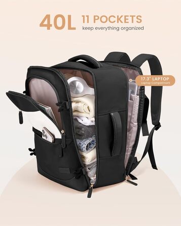 LOVEVOOK Рюкзак для ручної поклажі 40L, рюкзак для подорожей для жінок, великий, для літака з відділенням для мокрого та сухого, для ноутбука 17.3