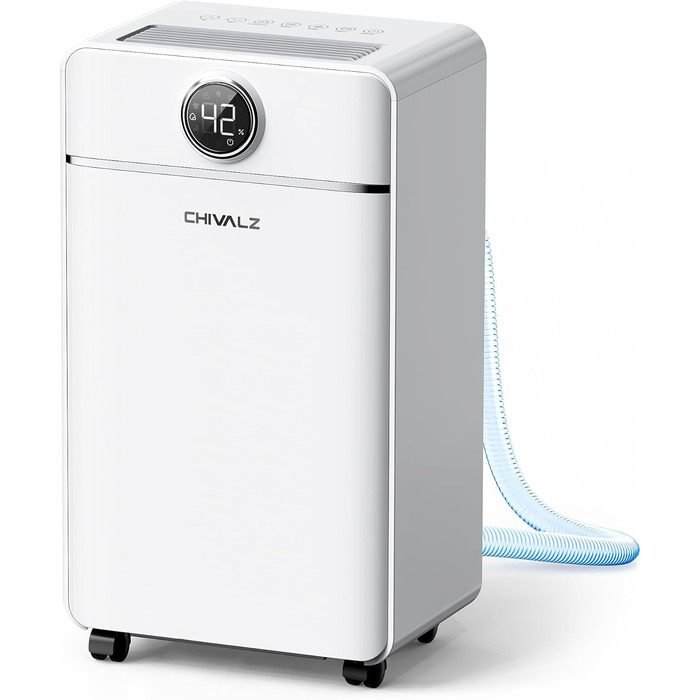 Електричний осушувач повітря CHIVALZ 12л/24г для приміщень до 120м³ (30м²), 3 режими роботи, таймер 24г, автоматична відтавлювання (білий)