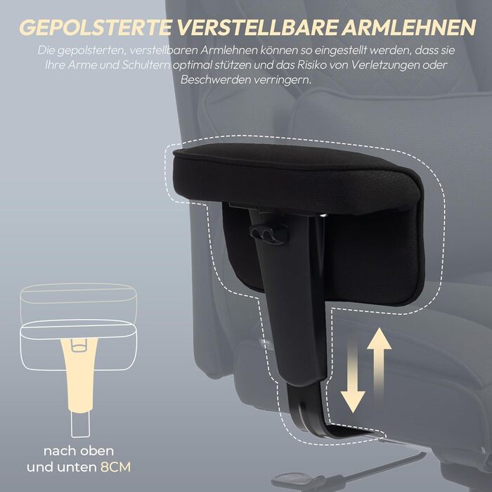 Ігровий крісло Dowinx, ергономічний офісний крісло з кишеньковим пружинним сидінням, крісло для начальника з подвійною м'якою спинкою та регульованою поперековою подушкою, підлокітниками та підставкою для ніг (Чорний, тканина)