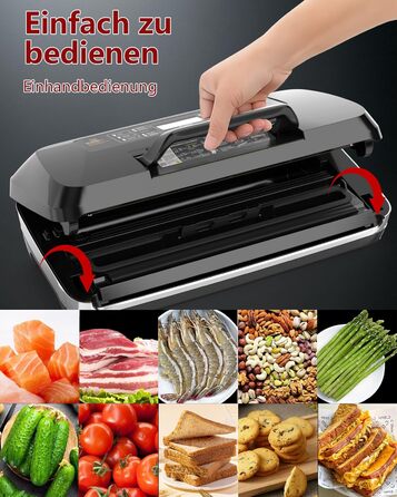 Вакууматор для продуктів 12-в-1, вакуумний пакувальник з подвійним швом, вбудованим різаком та лотком для збору рідини, 95кПа, чорний