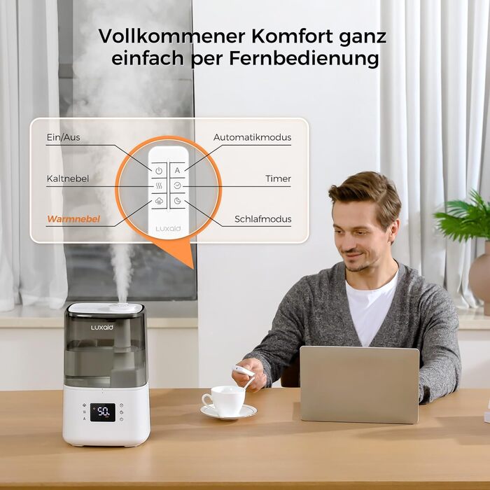 Зволожувач повітря Luxaid HU-802 4.5л з пультом, гігростатом, таймером та автовимкненням для спальні та великих приміщень