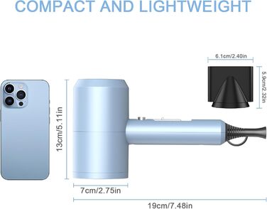 Іонний фен для волосся Slopehill 1800W для швидкого сушіння, професійний салонний фен з 3 насадками-концентраторами, дифузором, 3 режимами температури та 2 швидкостями (матовий синій)