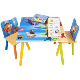 Дитячий стіл на 2 стільці, стіл та стільці для дітей 60x44x60см, закруглені кути сейф, дитяча група відпочинку з морським мотивом