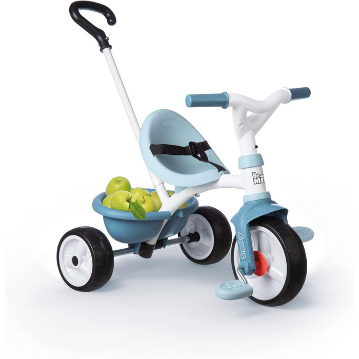Триколісний велосипед Smoby Be Move з батьківською ручкою, ременем безпеки, металевим каркасом та педальним механізмом для дітей від 15 місяців (Блакитний)