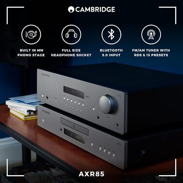 Стереоресивер Cambridge Audio AXR85, фоносцена, FM/AM радіо, Bluetooth 5.0 - місячно-сірий