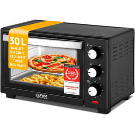 Міні-піч TZS First Austria 30L з регулюванням температури та грилем, 1600W - для кухні та кемпінгу