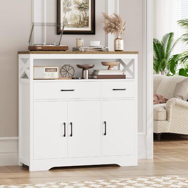 Сервант HOCSOK з 2 шухлядами та 3 дверцятами, кухонна комода, буфет з робочою поверхнею для вітальні/їдальні, регульована полиця, 105x100.5x39.5 см