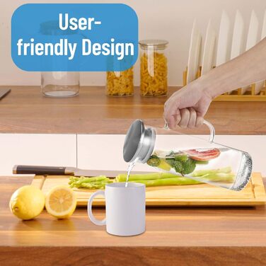 Скляна карафа для води 1.5л з кришкою, термостійка, для гарячих/холодних напоїв, вина, айс-ті та соків