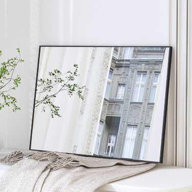 Дзеркало Boromal Spiegel Schwarz 100x60 см прямокутне з металевою рамою для ванної кімнати, спальні, туалетного приміщення. Чорний настінний дзеркало 60L x 100B cm