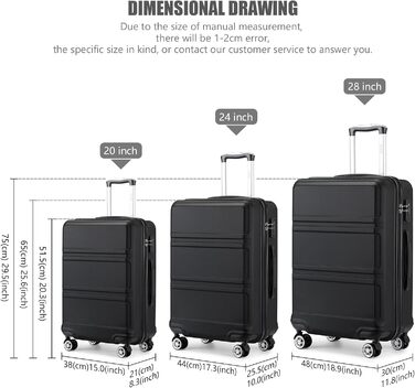 KONO Чемодан-валіза на колесах L (65 см) Чорний