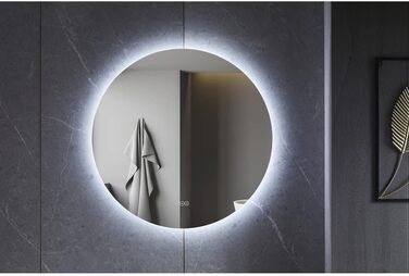 Дзеркало для ванної кімнати SensaHome кругле з LED-підсвічуванням, регульованою яскравістю, 70 см (80x80 см)