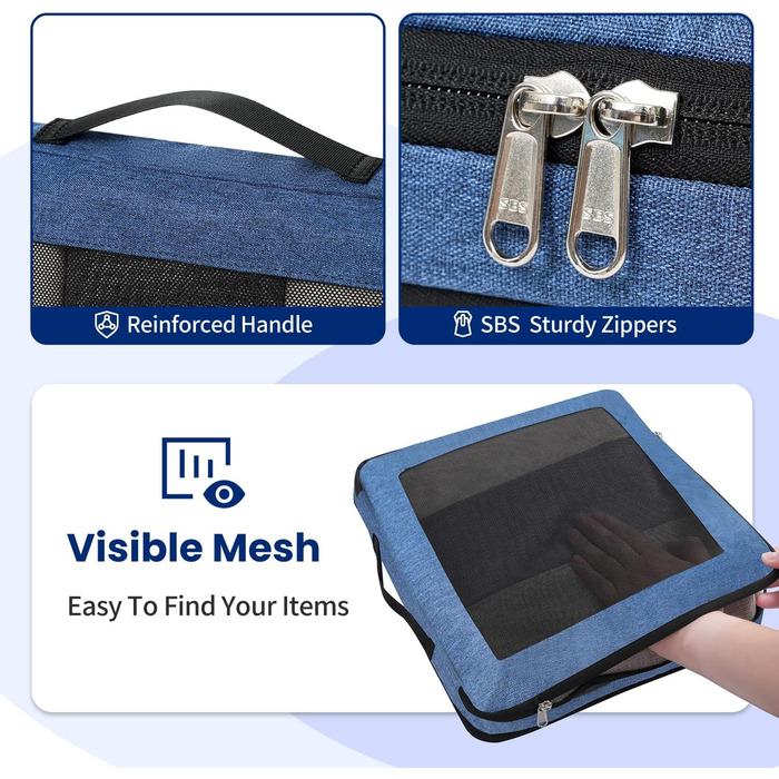 Набір компресійних органайзерів для подорожей з сіткою, 4 шт, розширювані куби для пакування речей у валізу, бірюзовий