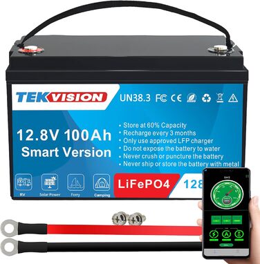 Акумулятор Tekvision LiFePO4 24V 100Ah з BMS для автофургону, човна, сонячної системи, домогосподарства (12V 100Ah Smart)