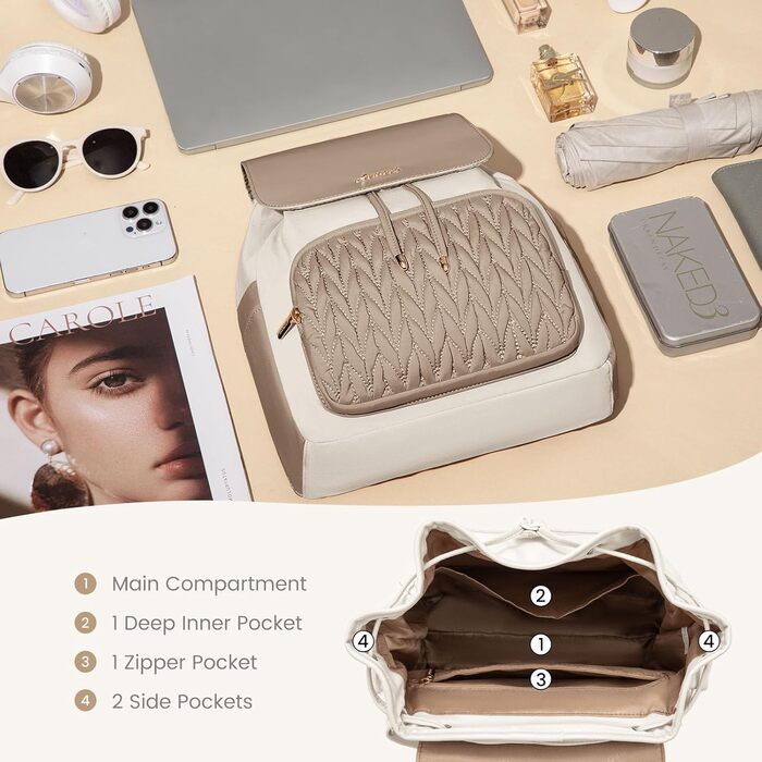 LOVEVOOK Сумка-рюкзак жіноча маленька, елегантна міська, водонепроникна, повсякденна, для подорожей, школи, роботи, чорна (14 дюймів, A-khaki-beige)