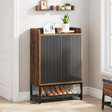 Шафа для взуття Tribesigns з дверцятами, 5-ярусна, для передпокою, дерев'яна шафа-органайзер для 15-20 пар взуття, чорно-коричнева